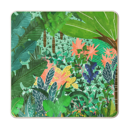Dense Forest | Colorful Jungle Botanical Nature | Eclectic Bohemian Watercolor Maximalist Painting - personalised beer coaster by Uma Prabhakar Gokhale