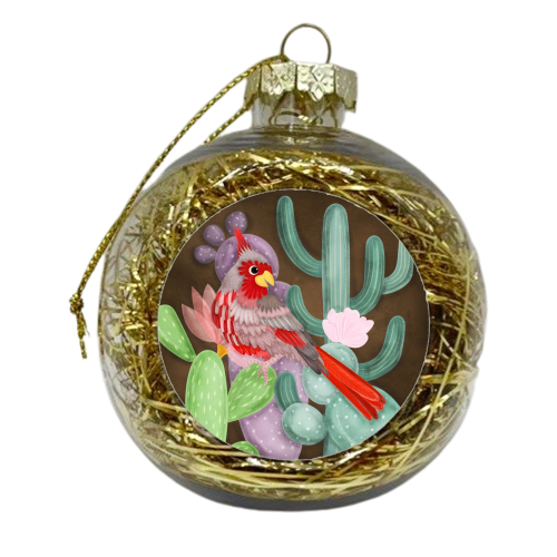 Desert Cardinal on Cactus - xmas bauble by Liv Wan