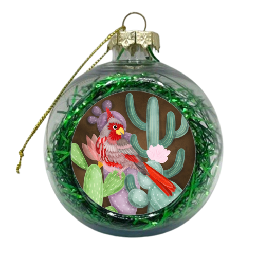 Desert Cardinal on Cactus - xmas bauble by Liv Wan