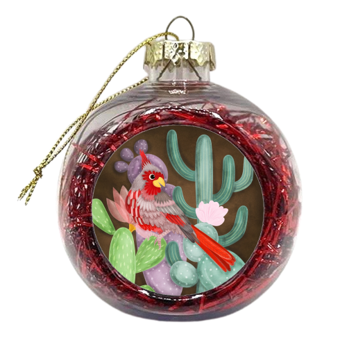 Desert Cardinal on Cactus - xmas bauble by Liv Wan