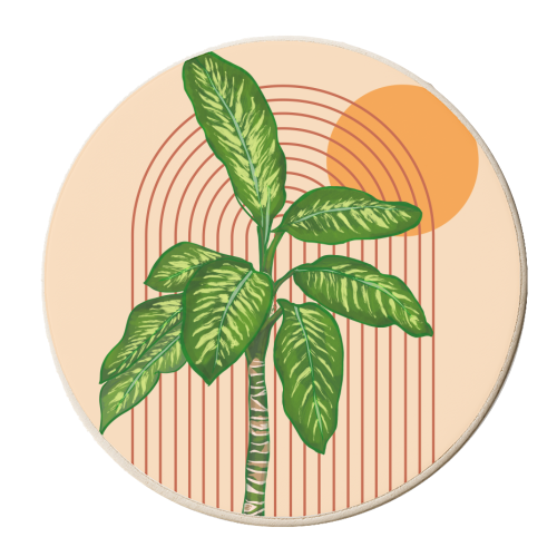 dieffenbachia boho arch - personalised beer coaster by EZbie