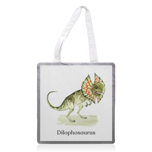 Dilophosaurus - printed canvas tote bag by Gal Design