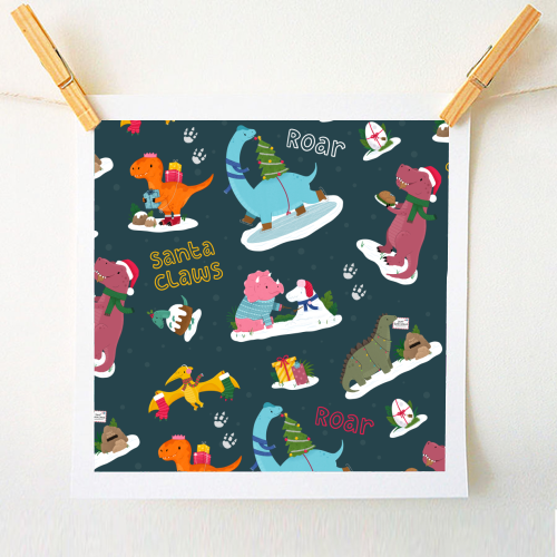 Dinosaur Christmas Pattern - A1 - A4 art print by Loren Grosvenor