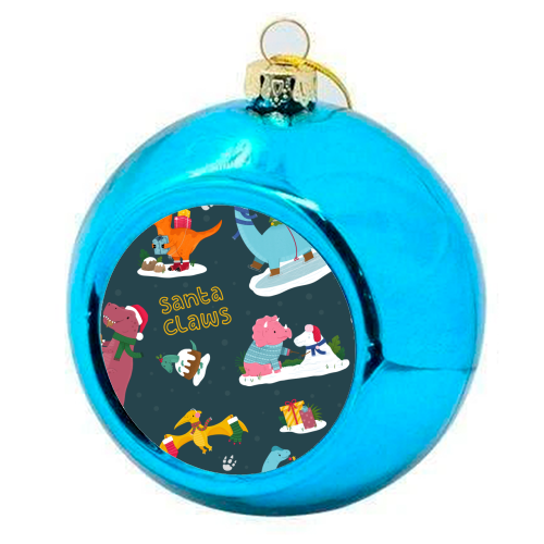 Dinosaur Christmas Pattern - colourful christmas bauble by Loren Grosvenor