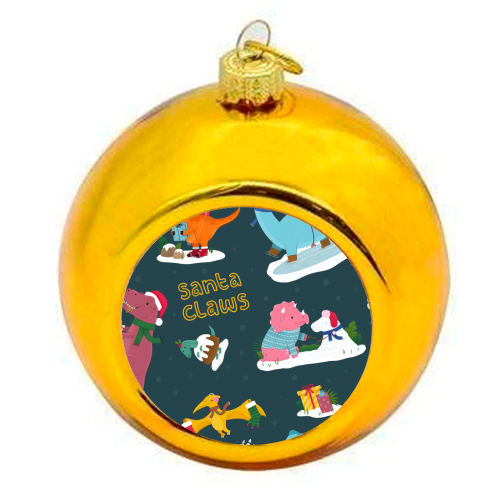 Dinosaur Christmas Pattern - colourful christmas bauble by Loren Grosvenor