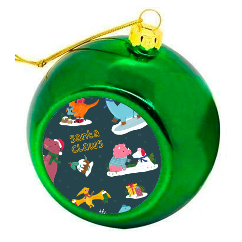 Dinosaur Christmas Pattern - colourful christmas bauble by Loren Grosvenor