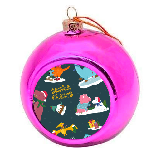 Dinosaur Christmas Pattern - colourful christmas bauble by Loren Grosvenor