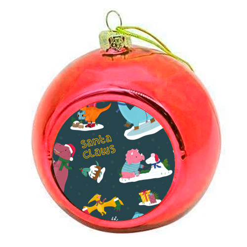 Dinosaur Christmas Pattern - colourful christmas bauble by Loren Grosvenor