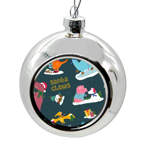 Dinosaur Christmas Pattern - colourful christmas bauble by Loren Grosvenor