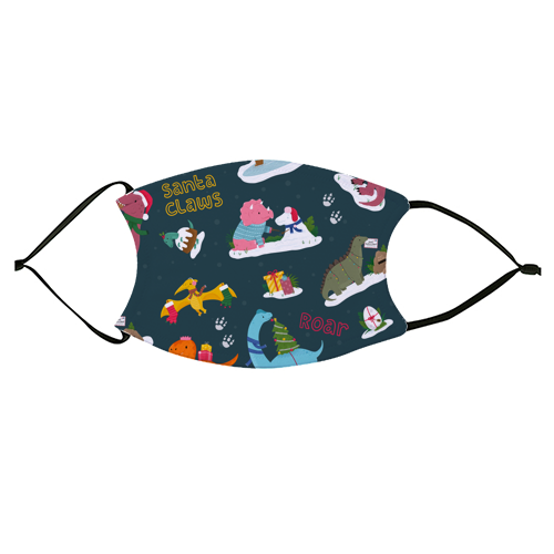 Dinosaur Christmas Pattern - face cover mask by Loren Grosvenor