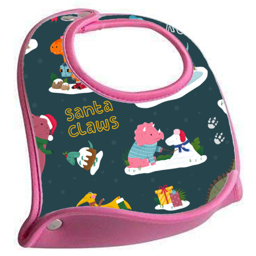 Dinosaur Christmas Pattern - feeding bib by Loren Grosvenor