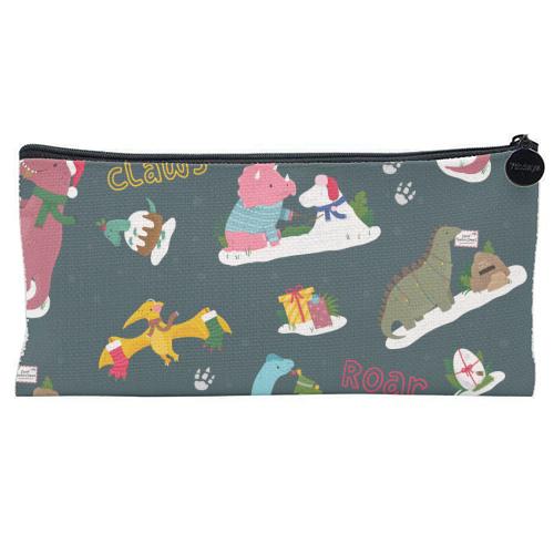 Dinosaur Christmas Pattern - flat pencil case by Loren Grosvenor