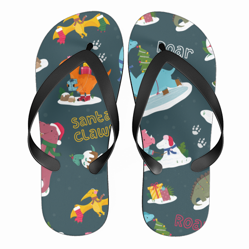 Dinosaur Christmas Pattern - funny flip flops by Loren Grosvenor