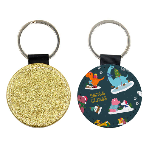 Dinosaur Christmas Pattern - keyring by Loren Grosvenor