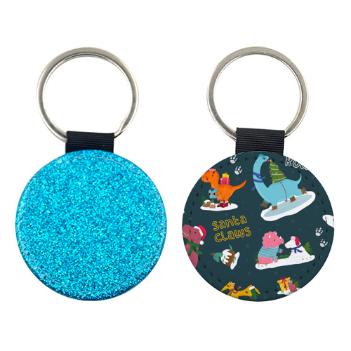 Dinosaur Christmas Pattern - keyring by Loren Grosvenor