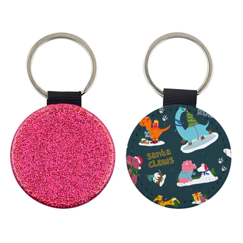 Dinosaur Christmas Pattern - keyring by Loren Grosvenor