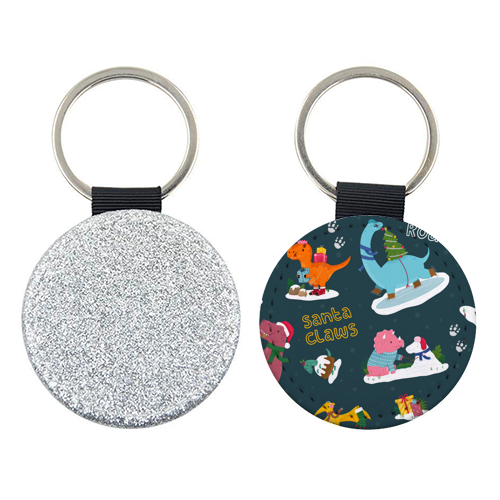 Dinosaur Christmas Pattern - keyring by Loren Grosvenor