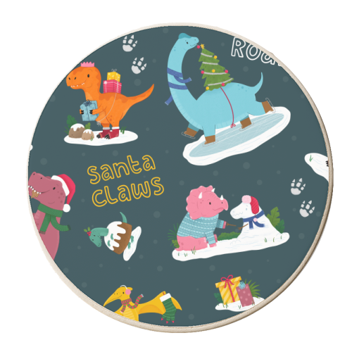 Dinosaur Christmas Pattern - personalised beer coaster by Loren Grosvenor