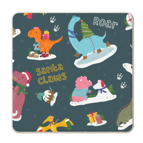 Dinosaur Christmas Pattern - personalised beer coaster by Loren Grosvenor