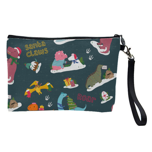 Dinosaur Christmas Pattern - pretty makeup bag by Loren Grosvenor
