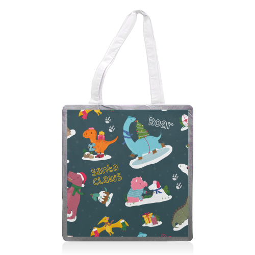 Dinosaur Christmas Pattern - printed canvas tote bag by Loren Grosvenor