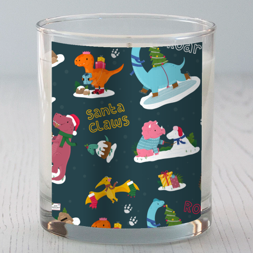Dinosaur Christmas Pattern - scented candle by Loren Grosvenor