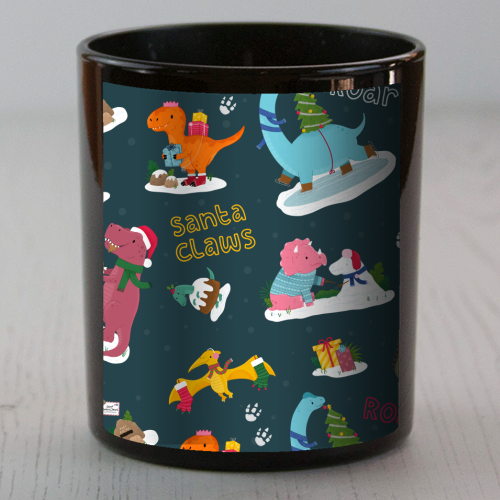 Dinosaur Christmas Pattern - scented candle by Loren Grosvenor