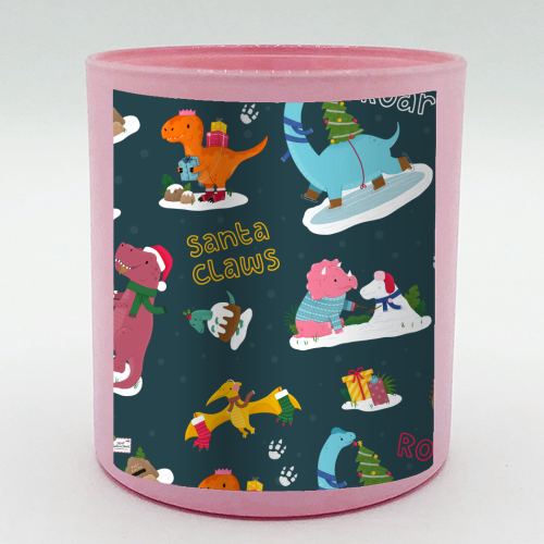 Dinosaur Christmas Pattern - scented candle by Loren Grosvenor