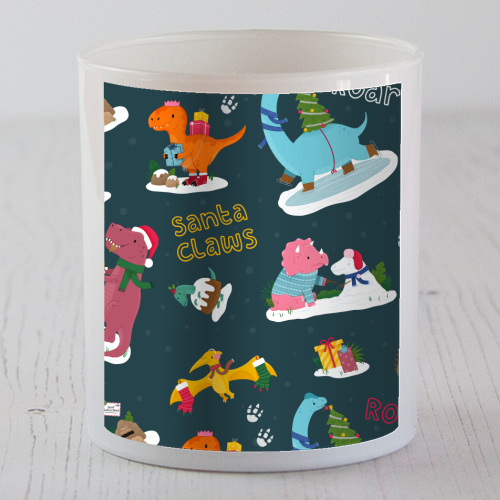 Dinosaur Christmas Pattern - scented candle by Loren Grosvenor
