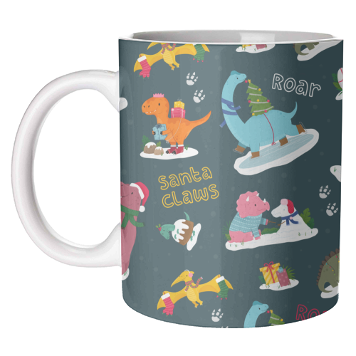 Dinosaur Christmas Pattern - unique mug by Loren Grosvenor