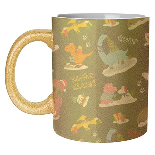 Dinosaur Christmas Pattern - unique mug by Loren Grosvenor
