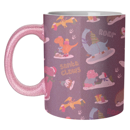 Dinosaur Christmas Pattern - unique mug by Loren Grosvenor