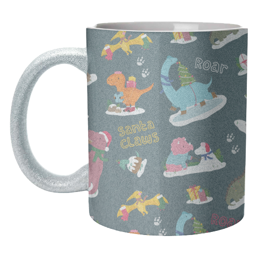 Dinosaur Christmas Pattern - unique mug by Loren Grosvenor