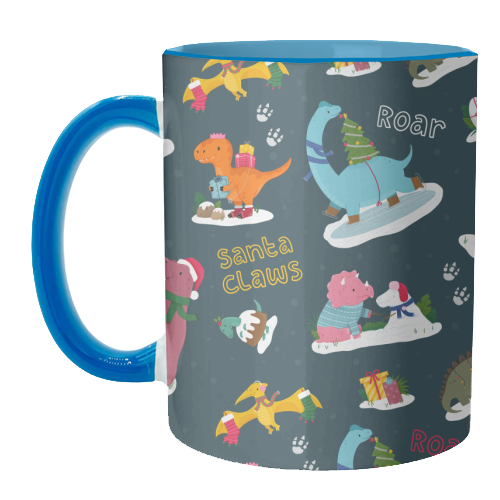 Dinosaur Christmas Pattern - unique mug by Loren Grosvenor