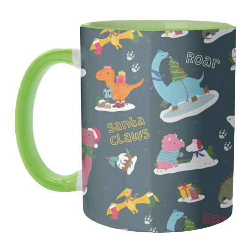 Dinosaur Christmas Pattern - unique mug by Loren Grosvenor