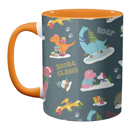 Dinosaur Christmas Pattern - unique mug by Loren Grosvenor