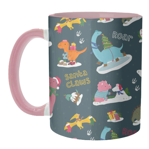 Dinosaur Christmas Pattern - unique mug by Loren Grosvenor