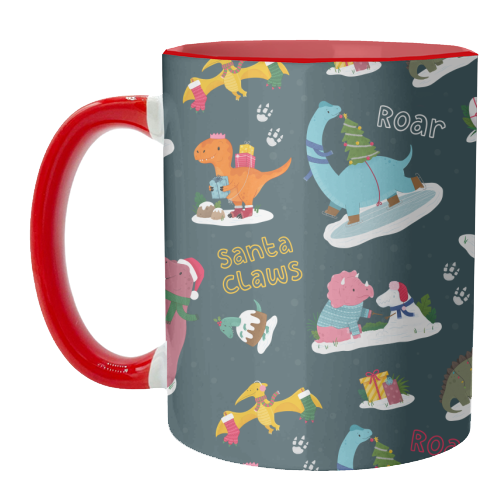 Dinosaur Christmas Pattern - unique mug by Loren Grosvenor