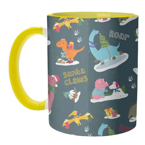 Dinosaur Christmas Pattern - unique mug by Loren Grosvenor