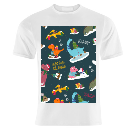 Dinosaur Christmas Pattern - unique t shirt by Loren Grosvenor