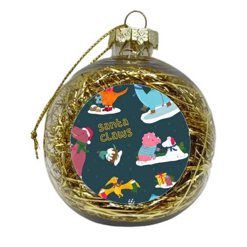 Dinosaur Christmas Pattern - xmas bauble by Loren Grosvenor