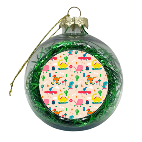 Dinosaurs on the move - xmas bauble by Jessica Moorhouse