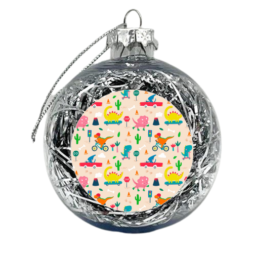 Dinosaurs on the move - xmas bauble by Jessica Moorhouse