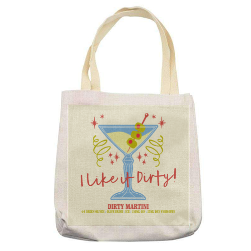 Dirty Martini - printed canvas tote bag by Claire Atwood