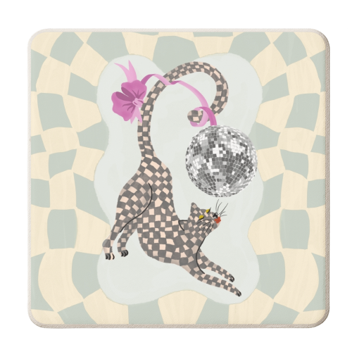 Disco-check Cat - personalised beer coaster by Steph Pryor