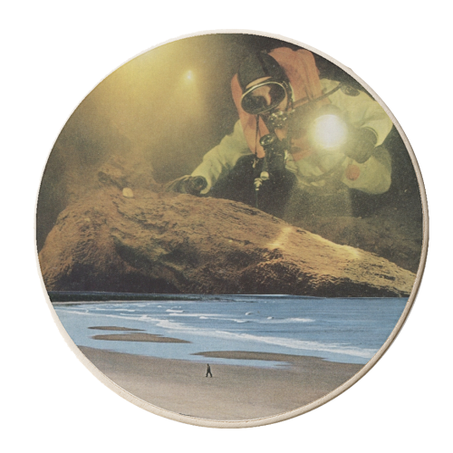 Diver at the beach - personalised beer coaster by Maya Land