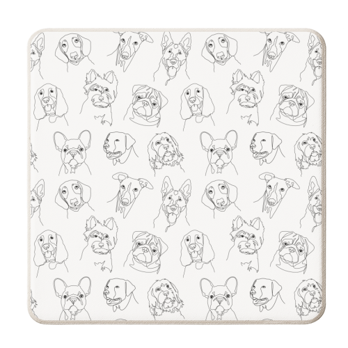 Dog breeds single line repeating pattern - personalised beer coaster by The Girl Next Draw