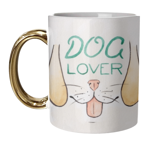 Dog Lover - Watercolour Illustration of Dog Mouth, Tongue, Nose and Whiskers With Calligraphy Letter - unique mug by A Rose Cast - Karen Murray