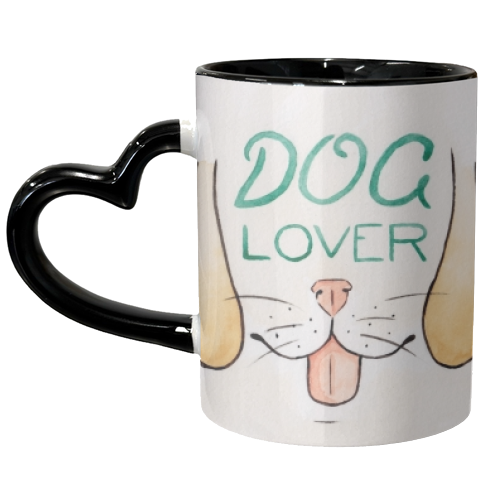 Dog Lover - Watercolour Illustration of Dog Mouth, Tongue, Nose and Whiskers With Calligraphy Letter - unique mug by A Rose Cast - Karen Murray
