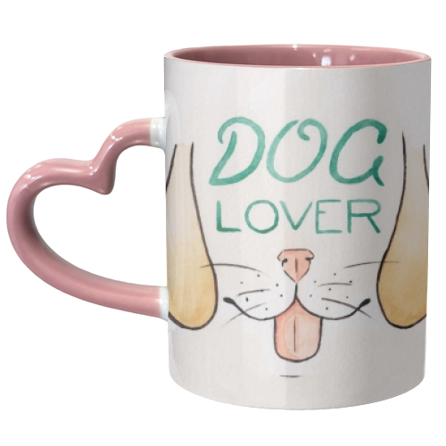 Dog Lover - Watercolour Illustration of Dog Mouth, Tongue, Nose and Whiskers With Calligraphy Letter - unique mug by A Rose Cast - Karen Murray